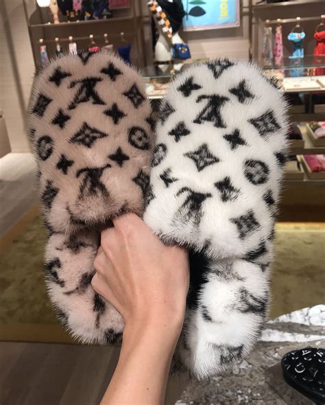 pink fluffy louis vuitton slippers|Louis Vuitton monogram fur slippers.